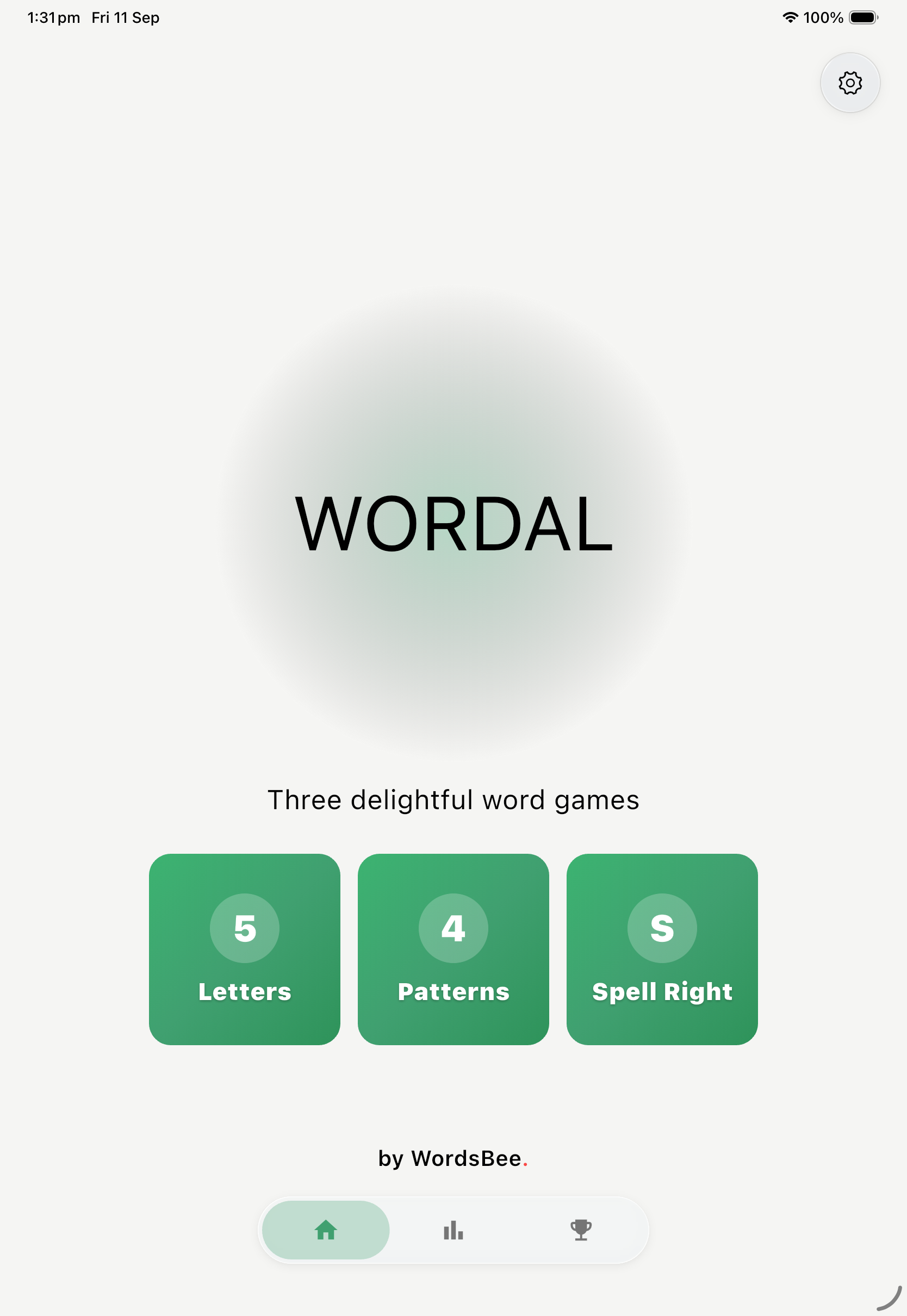 WORDAL landing on iPad