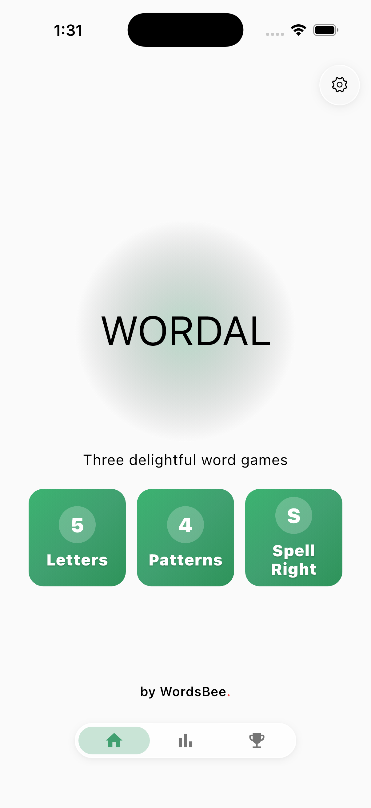 WORDAL landing on iPhone